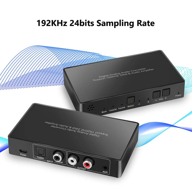 Digital to Analog Audio Converter with Remote, 192KHz/24bit Digital Coaxial Toslink to Analog L/R RCA 3.5mm Audio with Both Toslink Cable and Coaxial Cable