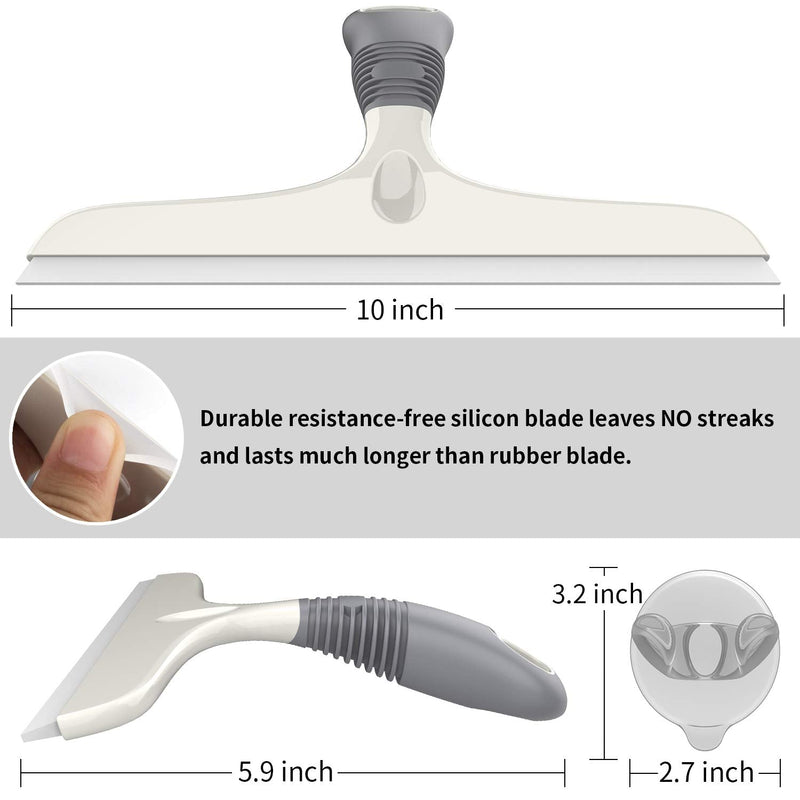 MR.SIGA Multi-Purpose Silicon Squeegee for Window, Glass, Shower Door, Car Windshield, Heavy Duty Window Scrubber, Includes Suction Hook, 10 inch, White & Grey, 1 Pack