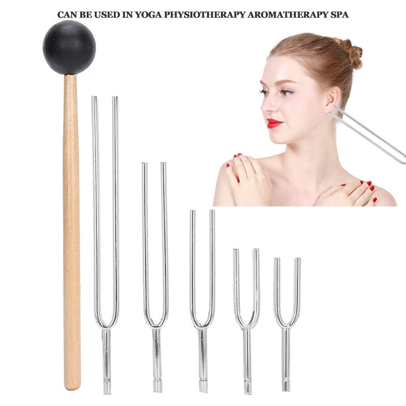 Brrnoo Tuning Fork Set, 5PCS 128HZ+256HZ+512HZ+1024HZ+2048HZ Medical Tuning Fork Hearing Test Aluminum Alloy Tuning Energy Fork With Hammer Tap
