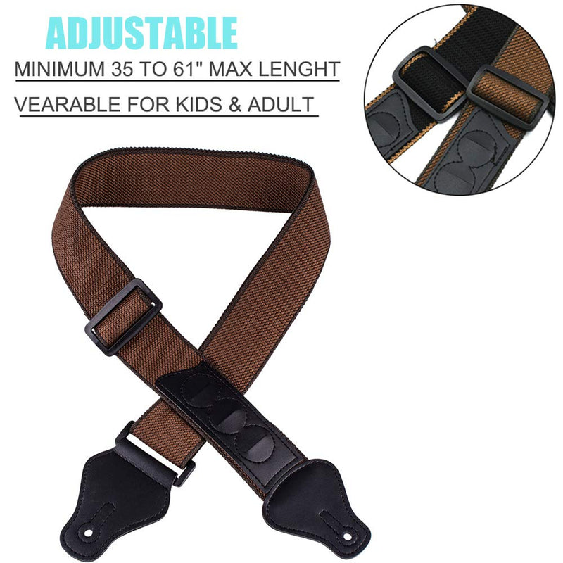 WOGOD Guitar Strap Soft Cotton Black Guitar Shoulder Straps With 3 Pick Holders for Acoustic Electric Bass Guitars (Black+Coffee) Black+Coffee