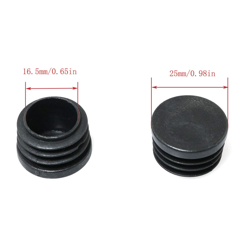 RLECS 50pcs 25mm/1" Black Round Plastic Furniture Leg Plug Blanking End Cap Bung for Round Pipe Tube