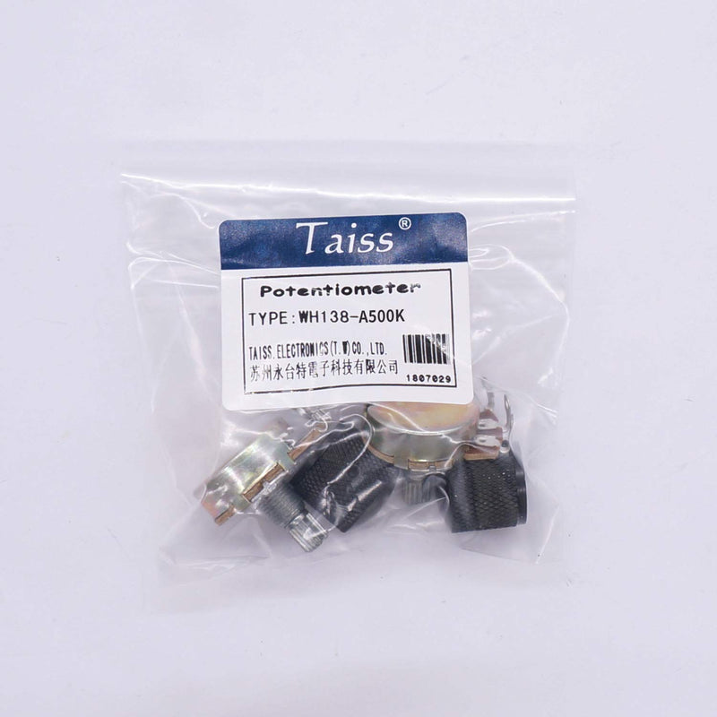 Taiss / 2pcs A500K Split Shaft Audio Guitar Potentiometers 15mm Volume Taper Variable Music Potentiometers+2pcs metal knob（Black）wh138-A500K-knob10bk