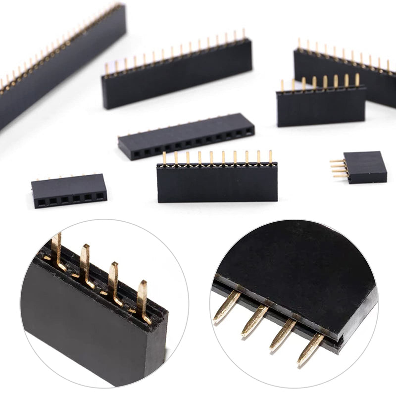Glarks 240Pcs 2.54mm Straight Single Row PCB Board Female Pin Header Socket Connector Strip Assortment Kit for Arduino Prototype Shield