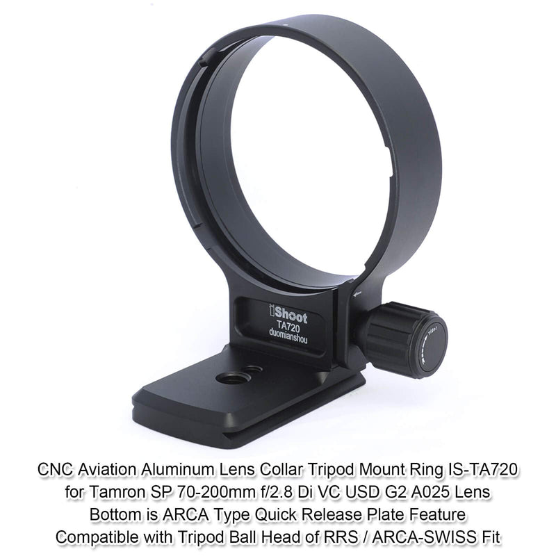 iShoot CNC Tripod Mount Ring, 76mm Aviation Aluminum Lens Collar Stand for Tamron SP 70-200mm f/2.8 Di VC USD G2 Lens (of Nikon F and Canon EF Mount), Built-in Arca-Swiss Fit Quick Release Plate