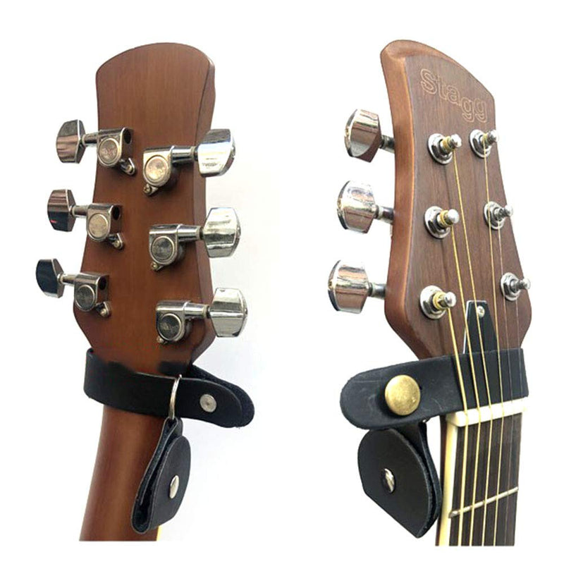LRONG 2Sets Leather Guitar Headstock Adapter Straps Leather Headstock Straps Guitar Neck Tie, Black
