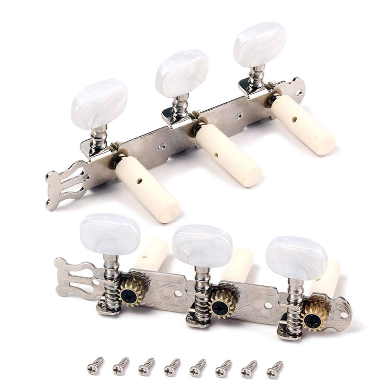 Alnicov 2 Pcs Guitar Machine Heads Tuning Pegs Tuning Keys Tuners For Classical Guitar With Mounting Screws, 3L 3R Chrome, White