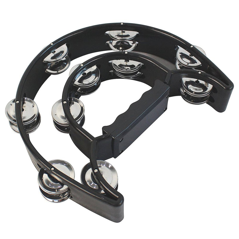 Luvay 9" Double Row Tambourine - Metal Jingles Hand Held Percussion, Cutaway Design (Black) Black