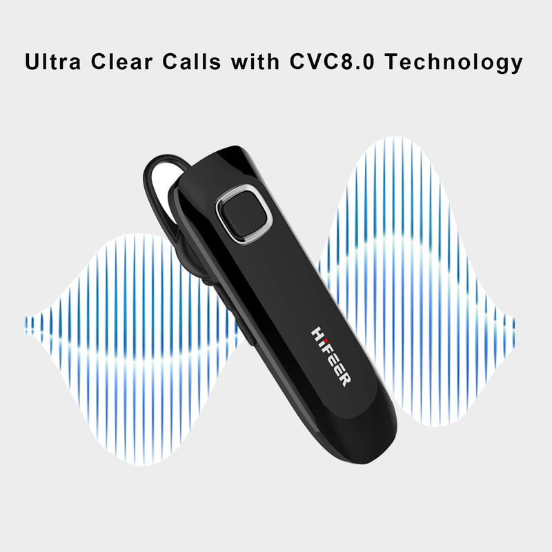 Bluetooth Earpiece, Wireless Bluetooth Headset V5.0 for Cell Phones, Hands Free Calls with CVC8.0 Mic Noise Canceling, Waterproof Earphone for Driving Business Home iPhone Android Samsung Black