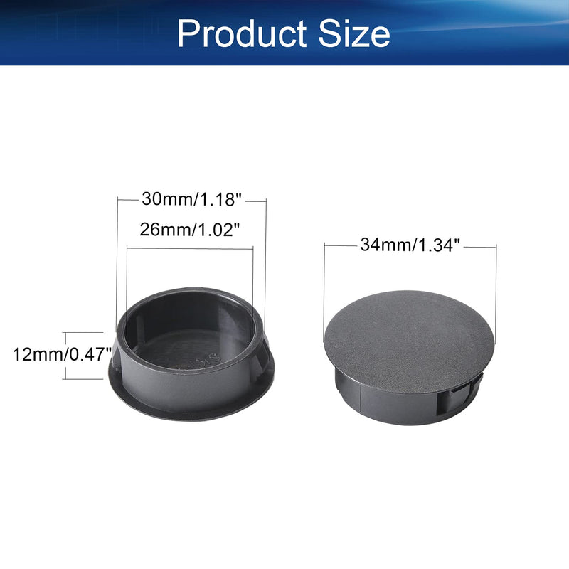Heyiarbeit 100pcs Hole Plugs 30mm/1.18" Nylon Plastic Round Snap in Type Locking Hole Tube Furniture Fencing Post Pipe Insert End Caps Black Tone
