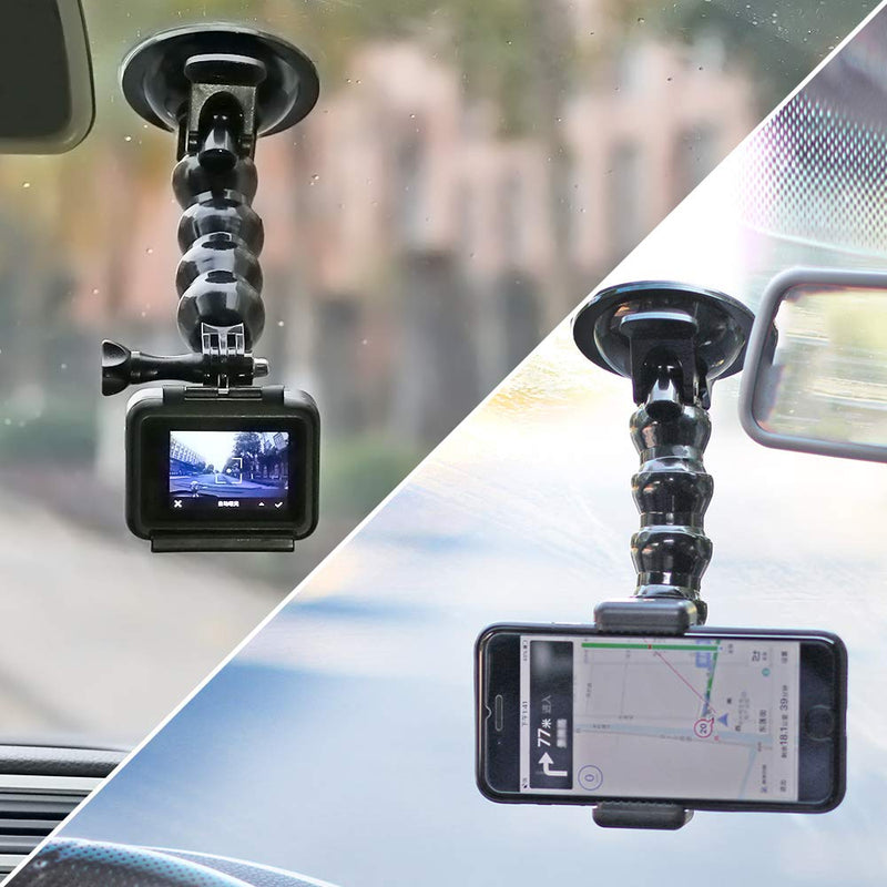 [AUSTRALIA] - Flexible Gooseneck Extension Suction Cup Car Mount Holder with Phone Holder for Gopro Hero 10 Black,Hero 9/8/7/6/5 Black,4 Session,4 Silver,3+,iPhone,Samsung Galaxy,Google Pixel and More 