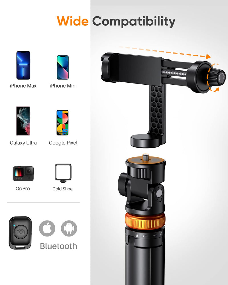 [AUSTRALIA] - Newest 62" EUCOS Selfie Stick Tripod with Remote, Upgraded Solidest Cell Phone Travel Tripod Stand Compatible with iPhone 14/13/12 Pro Max/Samsung/GoPro/DJI Inferno Mix Carbon Black 