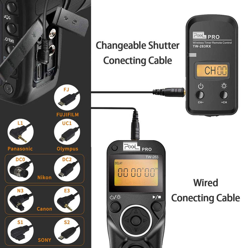 Wireless Remote Shutter Compatible for Nikon, Pixel TW-283 DC2 Wireless Shutter Release Remote Control Compatible for Nikon Z7 Z6 Df D90 D7500 D3300 D3100 D3200 D5000 D5500 D7200 D7000 D600 D750 TW-283DC2 Compatible for Nikon