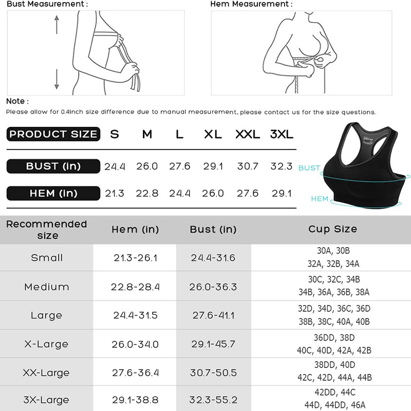 FITTIN Racerback Sports Bras for Women- Padded Seamless High Impact Support for Yoga Gym Workout Fitness Black Small