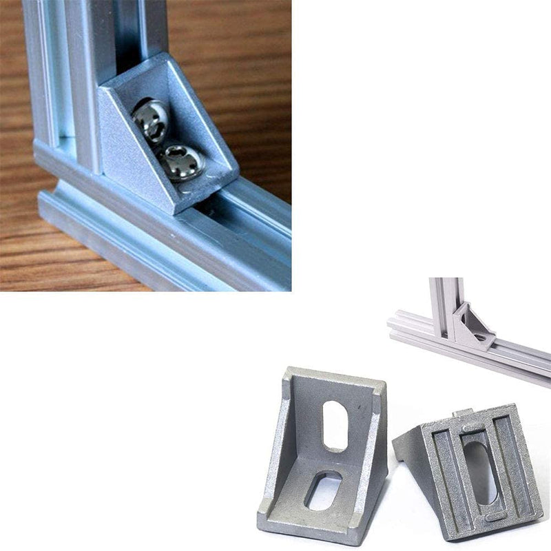 Aicosineg 4Pcs Hardware Brackets Inner Angle Bracket Gusset Aluminum Alloy Interior Joint Bracket Inside Corner Bracket Gusset with Slot for 4080 Series Aluminum Extrusion Profile Silver Tone
