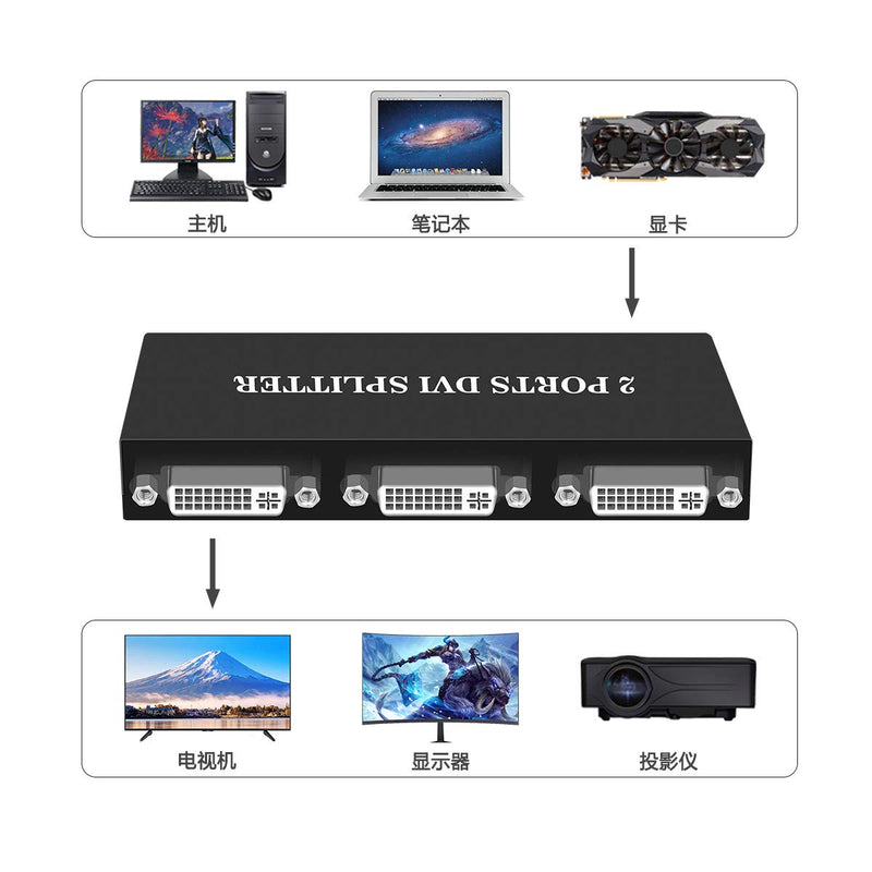 DVI Splitter 1x2 1In 2 Out DVI Switchers Video Splitter HD 1080P with US Power Adapter