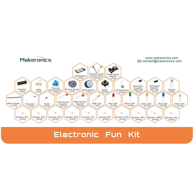 Makeronics 1660 Tie-Points Solderless Breadboard+Electronics Fun Kit |140 PCS U-Shape Jumpers |65 PCS Wires | Power Supply Module|Precision Potentiometer for Prototyping Circuit/Arduino/Raspberry Pi