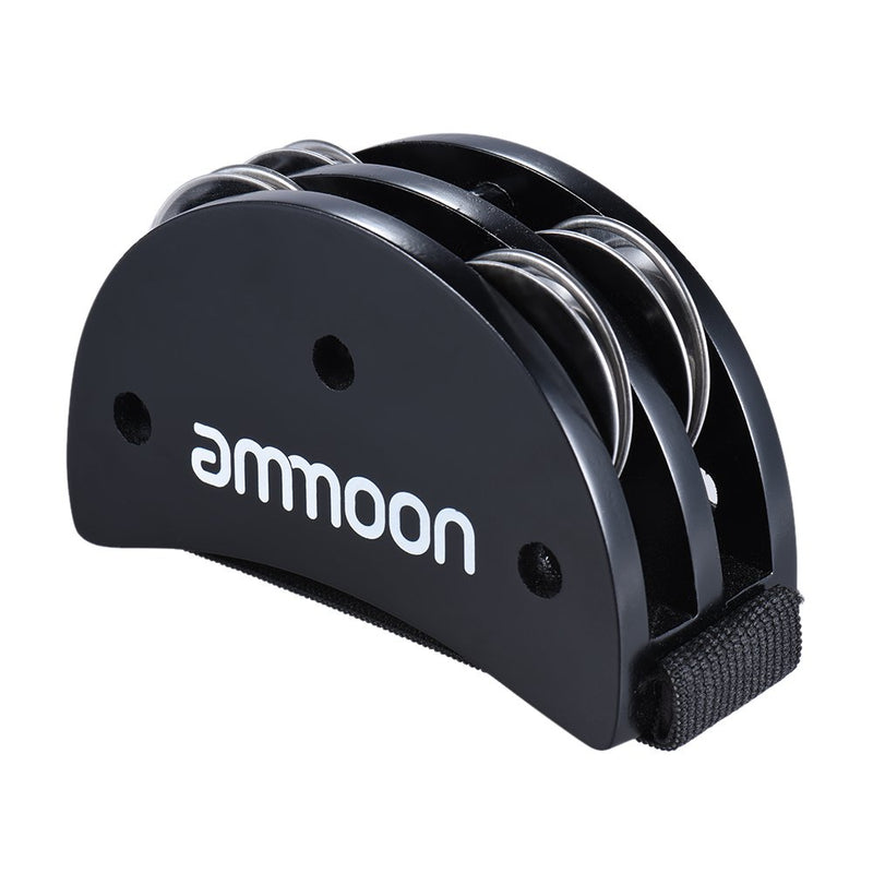 ammoon Percussion Foot Tambourine with Stainless Steel Jingles Cajon Box Drum Companion Accessory for Hand Percussion Instruments-Black Black