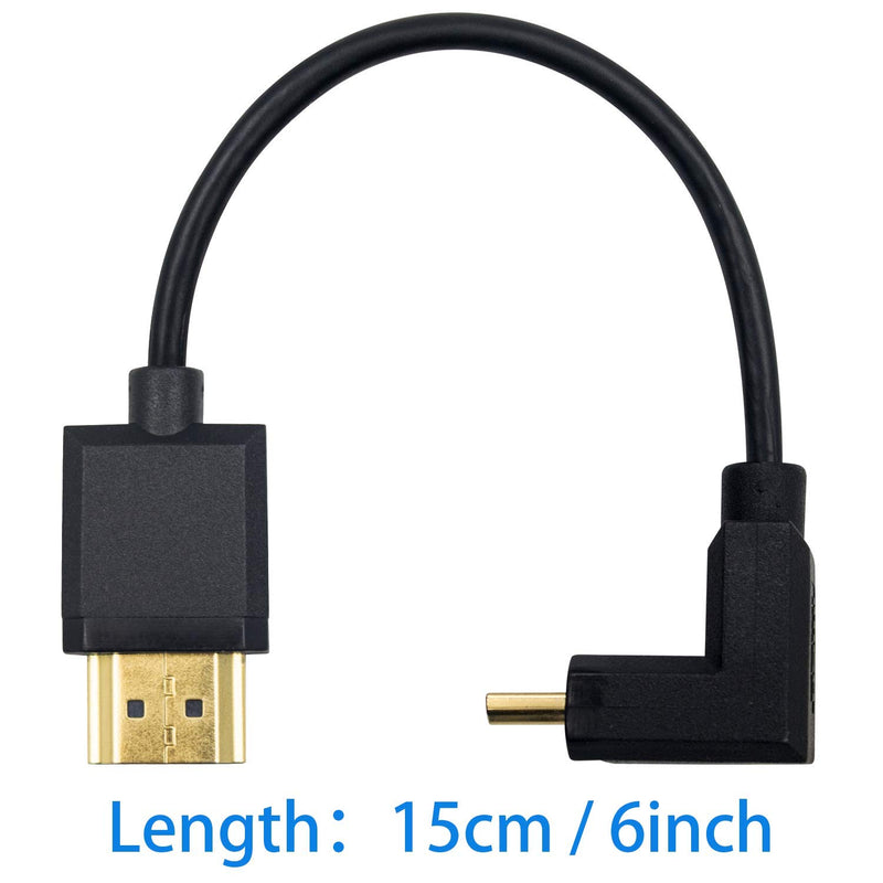 Duttek Mini HDMI to Standard HDMI Cable, HDMI to Mini HDMI Cable, Ultra-Thin UP Angled 90 Degree Mini HDMI Male to HDMI Male Cable Support 4K Ultra HD, 1080p, 3D(HDMI 2.0) (15cm/6 inch) UP Angled 15cm