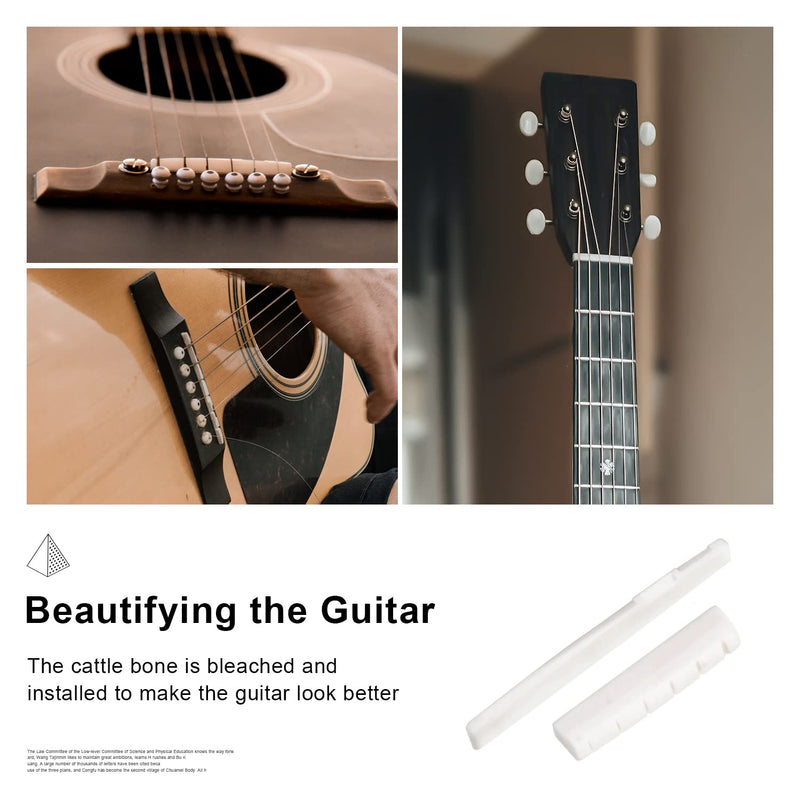 MAXCHEER 6 String Acoustic Guitar Bone Bridge Saddle and Nut Made of Real Bone (2 set Acousitc Bone Saddle and Nut) 2 set Acousitc Bone Saddle and Nut
