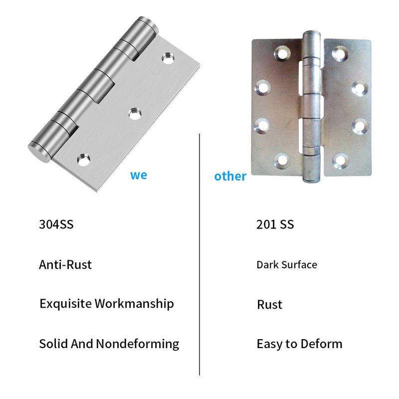 Hommyzone Commercial and Residential 3‘’x 2.4‘’ 304 Stainless Steel Door Hinges,3 Inch Ball Bearing Hinge with Square Corners (Silver)-Pack of 2