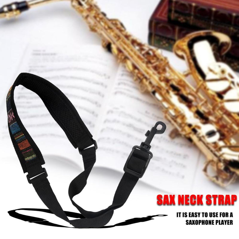 Drfeify Saxophone Strap, Universal Portable Saxophone Cotton Adjustable Neckband Wind Instrument Strap Accessory Folk Style