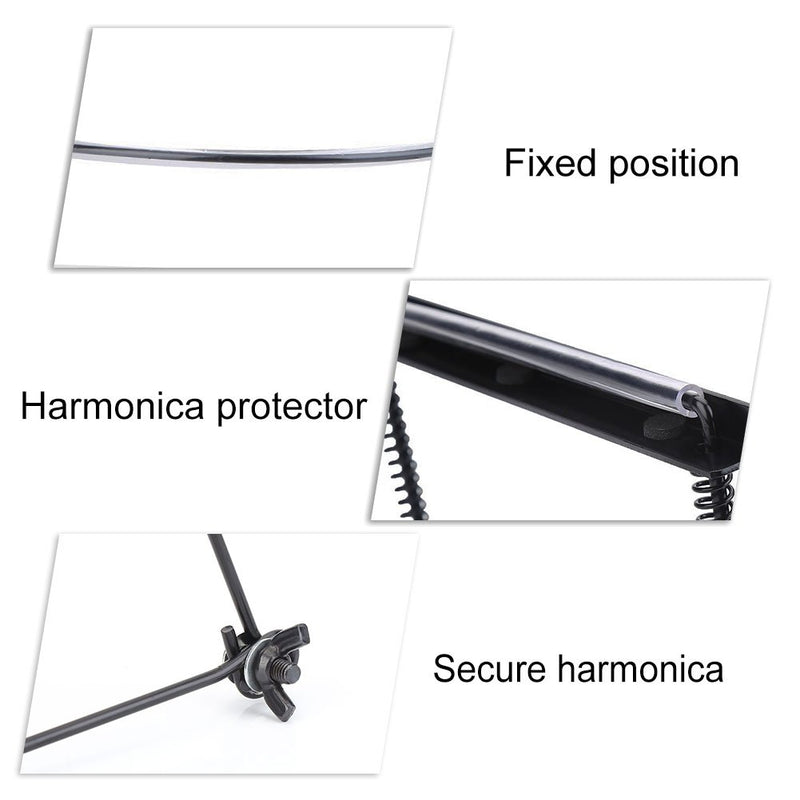 Alomejor Harmonica Holder Professional Metal 10 Holes Harmonica Holder Neck Hands Free with Adjustable Steadily Neck Rack Mount