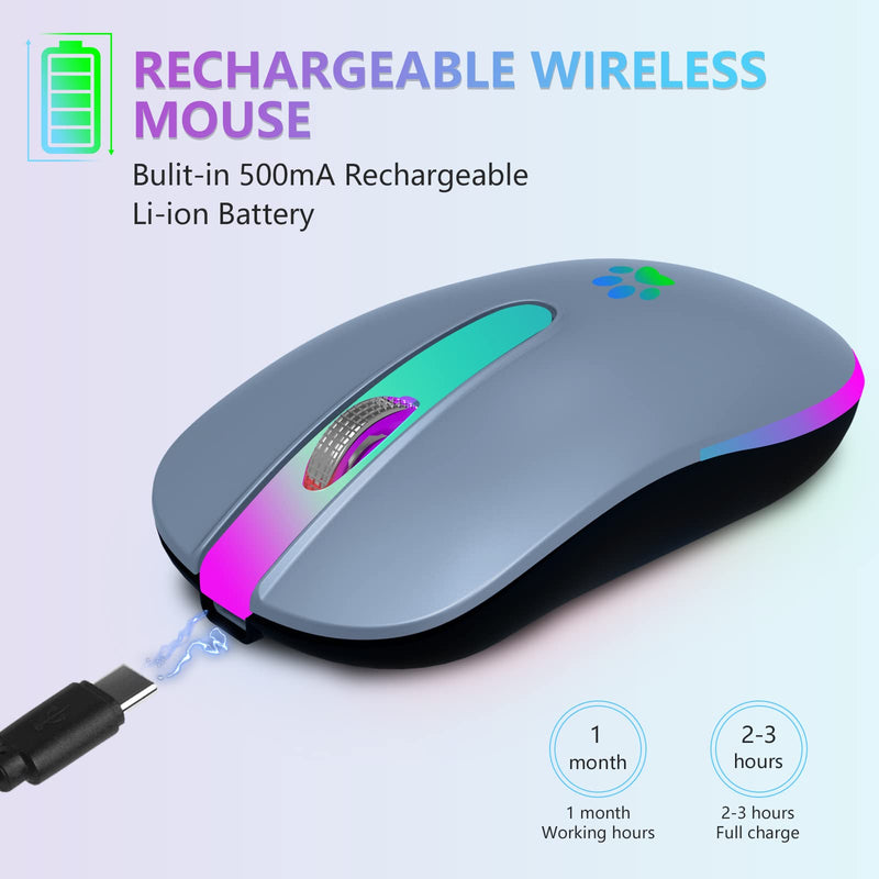 [AUSTRALIA] - FUWANG Wireless Mouse,Rechargeable LED Wireless Bluetooth Mouse,Portable USB Optical 2.4G Wireless Bluetooth Two Mode Computer Mice with USB & Type-c Receiver(Blue) blue 