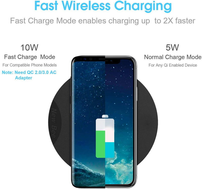 Fast Wireless Charging with Headphone Stand New Bee Sturdy 2-in-1 Headset Holder & Wireless Charger Pad for for iPhone Xs MAX/XR/XS/X/8/8 Plus Galaxy Note 9/S9/S9 Plus/Note 8/S8 (Black) Black