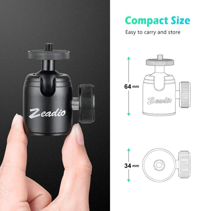 Zeadio Tripod Mini Ball Head, with 1/4'' 3/8" Screw Ball Head Tripod Mount for Cameras, DSLR, Monopod, Slider, Tripod, Camcorder etc