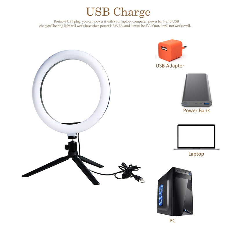 10-inch LED Ring Light with Tripod and Universal Phone Holder, 3 Lighting Colors and 10 Brightness, USB Power Portable Halo for YouTube TikTok, Makeup, Live Streaming, Video Shooting