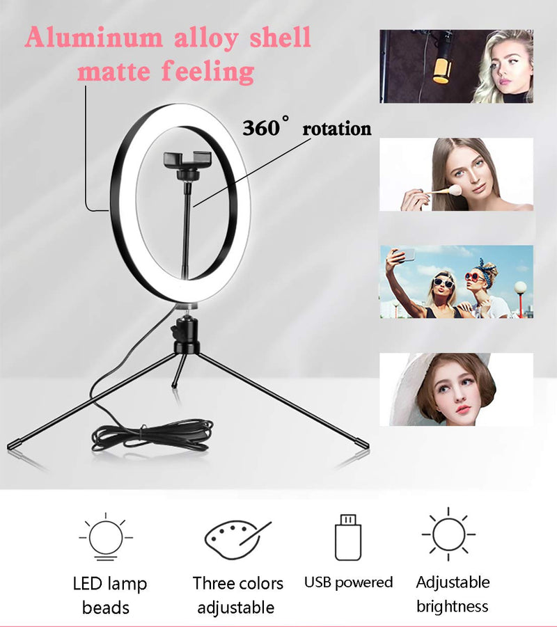 IYOKA 10.2" Selfie Ring Light with Tripod Stand & Phone Holder for Live Streaming & YouTube Video,Dimmable Aluminum Case Desk Makeup Ring Light for Photography with 3 Light Modes & 10 Brightness Level