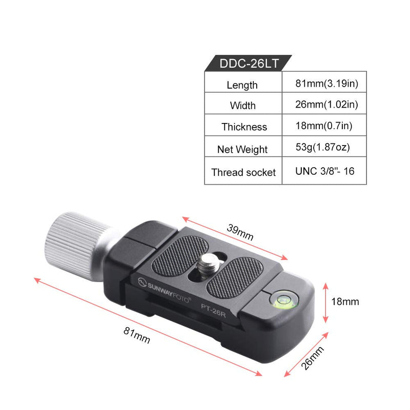 SUNWAYFOTO DDC-26LT QR-Plate+Clamp Combo Compatible with Arca/RRS QR Plate (26mm) Screw-knob Clamp Aluminum Material