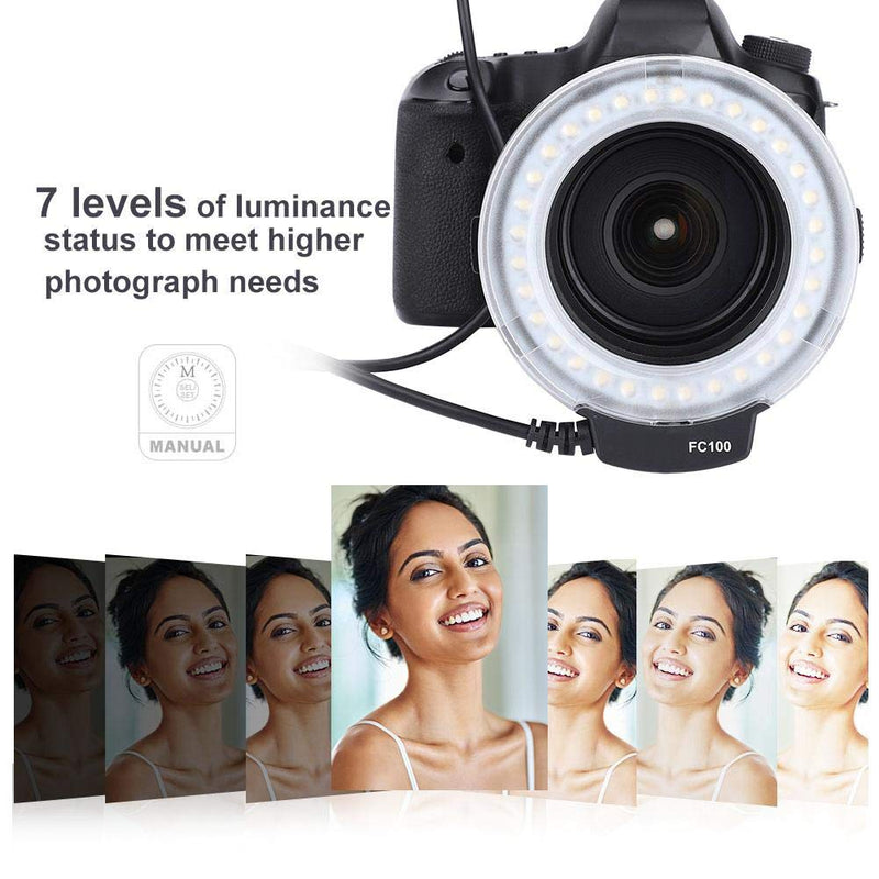 [AUSTRALIA] - for Macro & Ringlight Flashes Macro LED Ring Flash Light Bundle, FC-100 LED Macro Ring Flash Light with Power Control and 8 Adapter Rings for Canon, for Macro Camera Flash Ring Flash for Canon (329g) 329g 