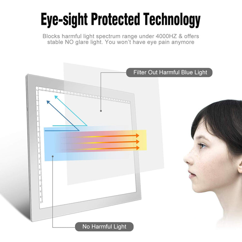 Silver A4 Dimmable LED Artcraft Light Box Tracer Slim Light Pad Portable Tablet, USB Power Cable Copy Drawing Board Tracing Table for Artists Designing, Animation, Sketching, Stenciling X-ray Viewing Silver