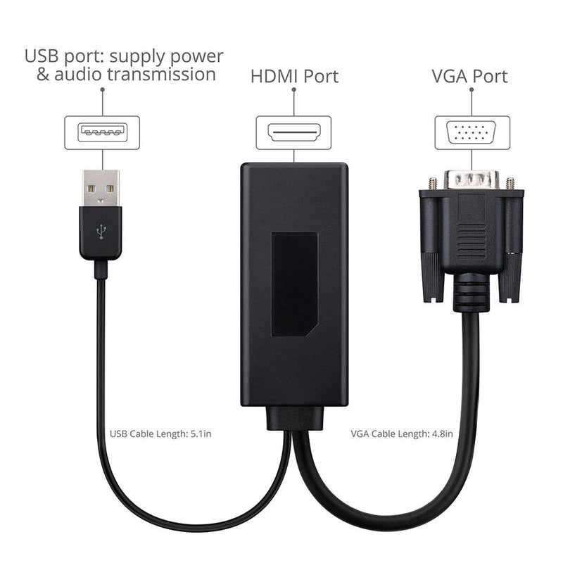 [AUSTRALIA] - Teswell 1080P Portable VGA to HDMI Adapter Video Converter with USB Audio and Power - Black 