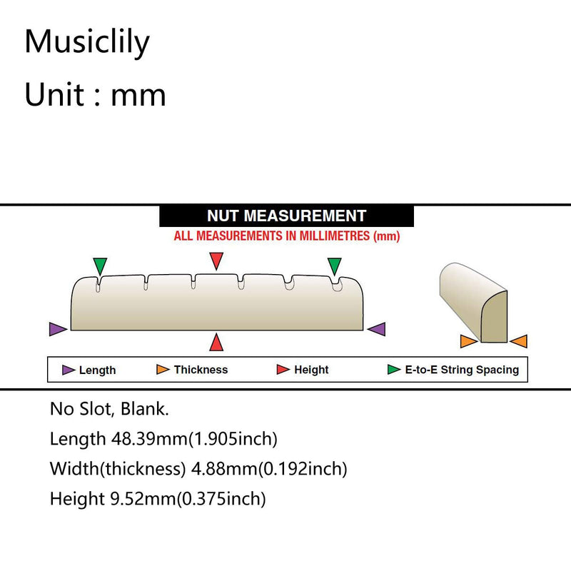 Musiclily Pro Universal Jumbo Guitar Bone Nut Blank for Acoustic and Electric Guitar, Ivory (Set of 2)