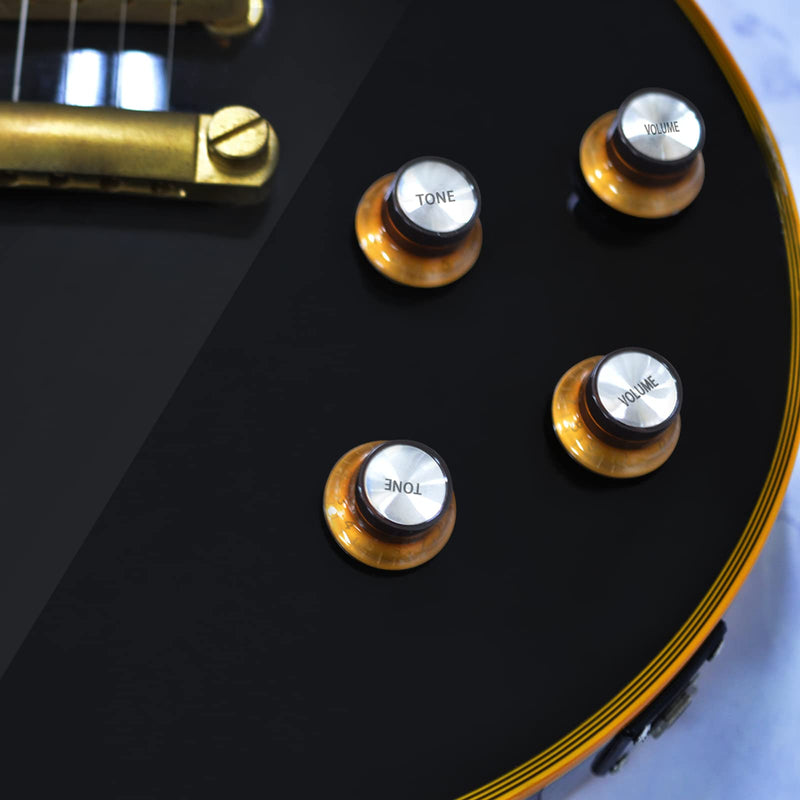 SAPHUE Plastic Top Hat Style 2 Volume and 2 Tone Speed Control Knobs Set for Gibson Les Paul Electric Guitar Replacement Amber