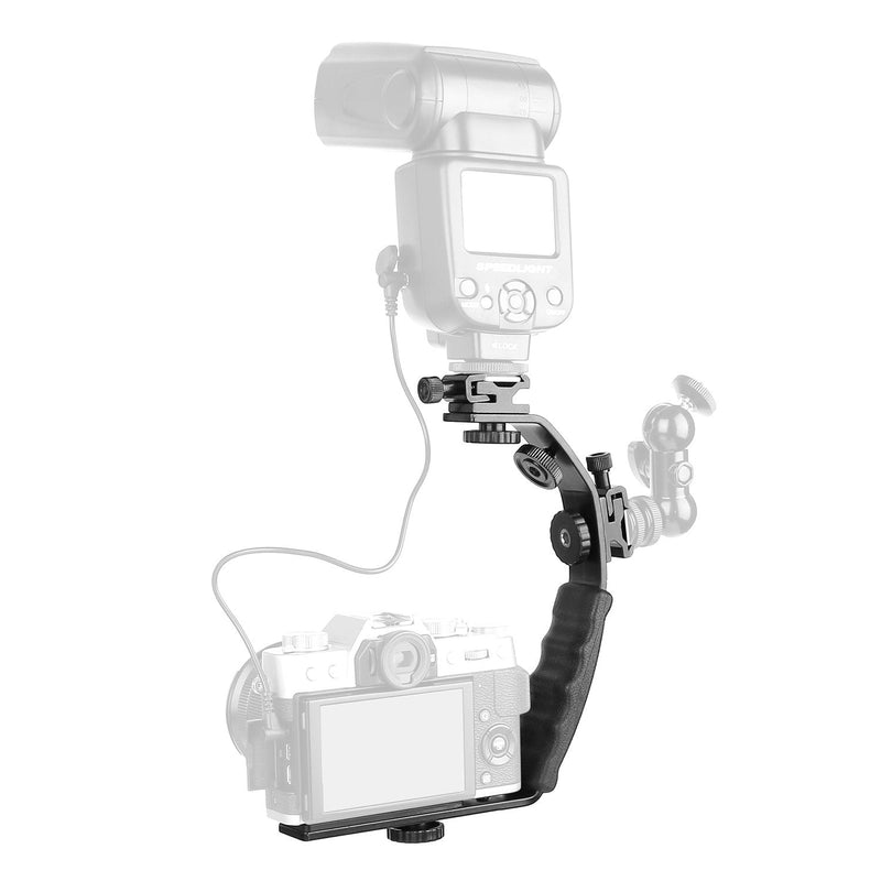[AUSTRALIA] - ChromLives Camera L Bracket Mount Video Grip L-Bracket with Dual Flash Cold Shoe Mount 1/4'' Tripod Screw, Heavy Duty Padded Hand Grip for DSLR Camera Camcorder (Updated) 