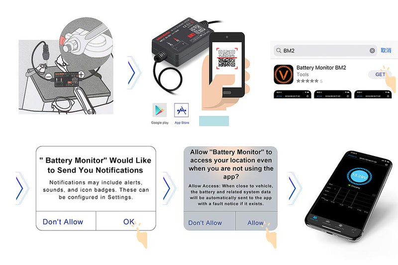 QUICKLYNKS Auto Battery Monitor BM2 Bluetooth 4.0 12V Device Car Battery Tester