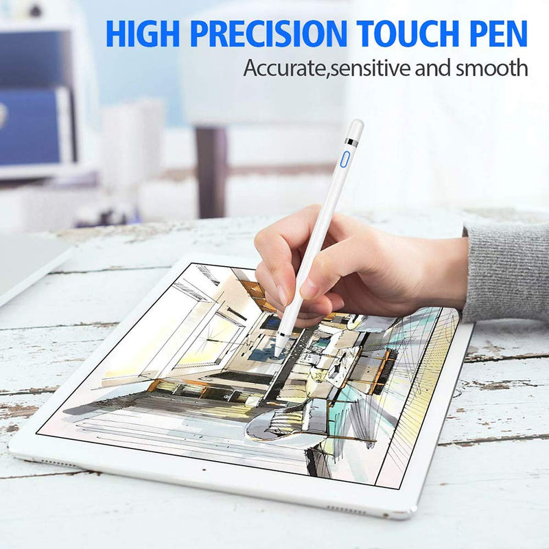 Stylus Pens for Touch Screens, Active Pencil Smart Digital Pens Rechargeable Fine Point Stylist Compatible with Apple iPad and Other Tablets (White) White