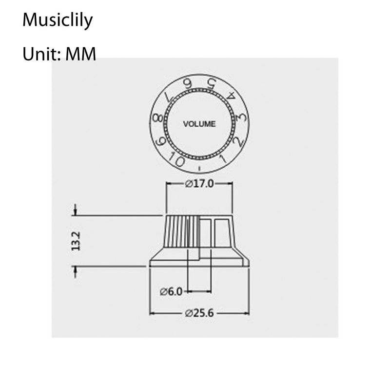 Musiclily Metric 1 Volume and 2 Tone Strat Knobs Set for Fender Stratocaster Guitar, Black