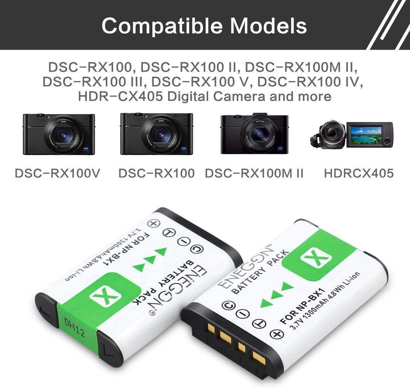 NP-BX1 ENEGON Battery (2-Pack) and Rapid Dual Charger for Sony NP-BX1 and Sony ZV-1, Cyber-Shot DSC-RX100, DSC-RX100 II/III/M4/M5/M6/M7/Ⅳ/Ⅴ/Ⅵ/Ⅶ/VA, DSC-RX100M II, HDR-CX405