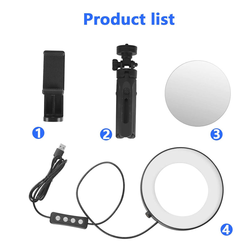 6" LED Selfie Ring Light with Removable Mirror for Makeup Live Streaming and YouTube Video - Mini Dimmable Lamp with 3 Light Modes - Table LED Camera Light with Stand Tripod and Cell Phone Holder 6 Inch