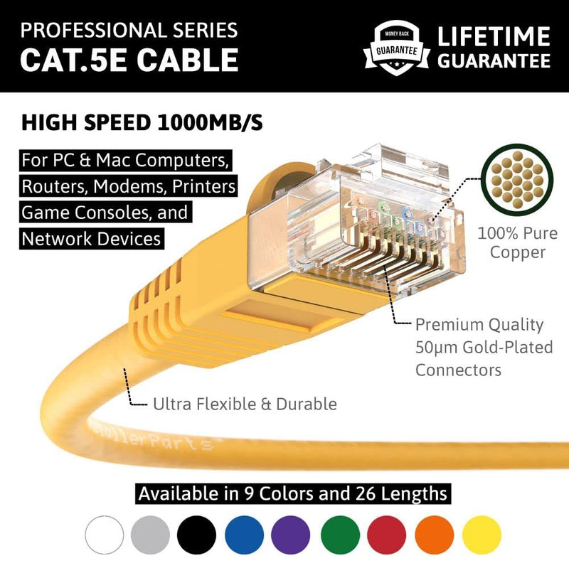 InstallerParts (10 Pack Ethernet Cable CAT5E Cable UTP Booted 1 FT - Yellow - Professional Series - 1Gigabit/Sec Network/Internet Cable, 350MHZ 1 Feet (10 Pack)