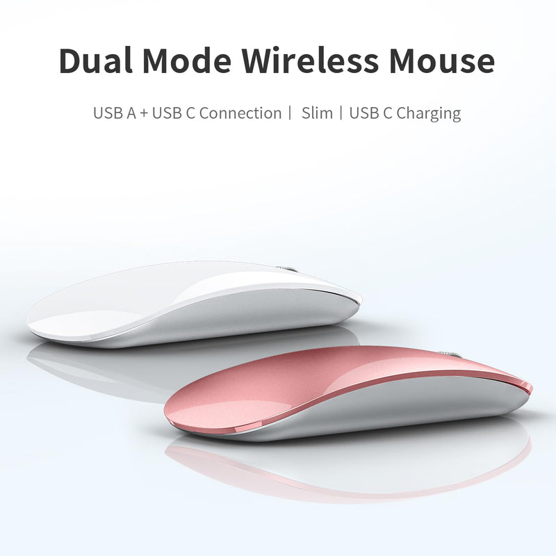 [AUSTRALIA] - Uiosmuph Wireless Mouse, USB C Rechargeable Computer Mouse, Slim Silent Mice 2.4GHz Optical with USB Nano Receiver and Type C Receiver for Laptop/Mac/PC Rose Gold 