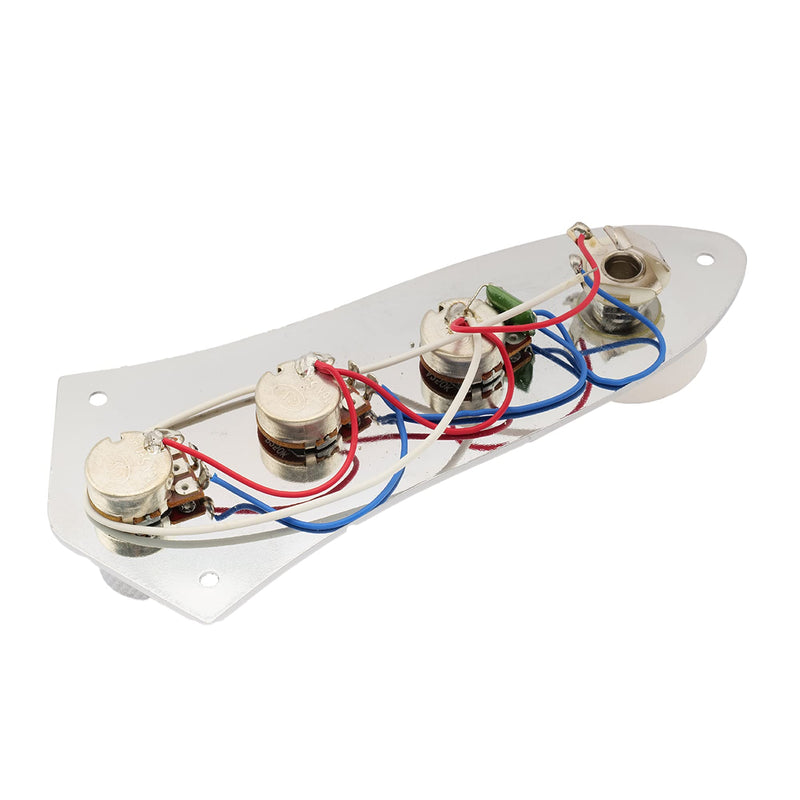 Musiclily 3 Bands Loaded Control Plate with PrewiredAssembly Preamp Knobs Pots for Fender Jazz Bass, Chrome