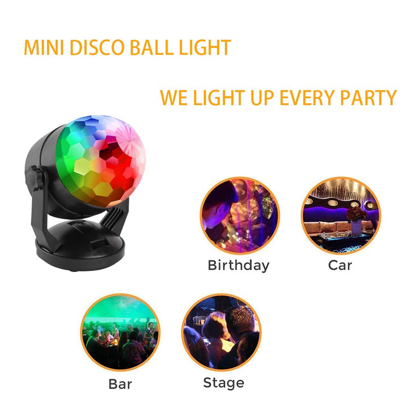 Mini Sound Activated Party Lights Battery Powered/USB Portable RGB Disco Ball Light Dj Lighting Strobe Lamp 7 Modes Stage Par Light for Car Home Room Dance Parties Birthday Karaoke Club Wedding