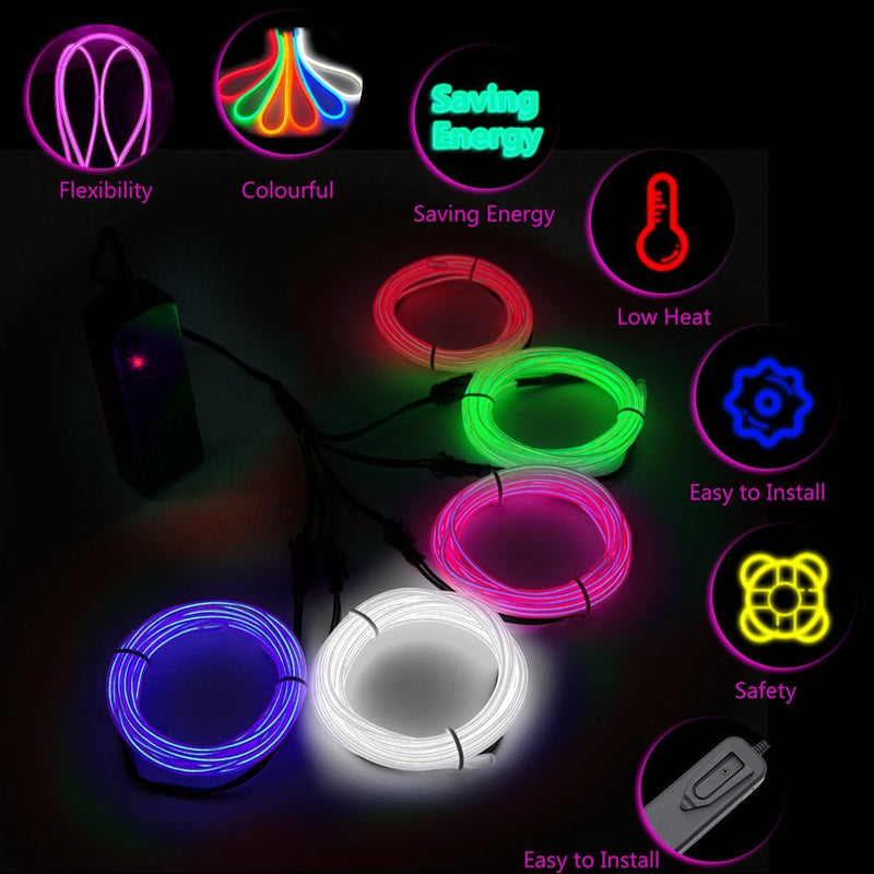 [AUSTRALIA] - Zitrades EL Wire Neon Lights Kit with Portable AA Battery Inverter for Halloween Christmas Party Decoration (White, Blue, Red, Green, Pink, 5 by 1-Meter) 5 By 1, Red,green,blue,white,pink 