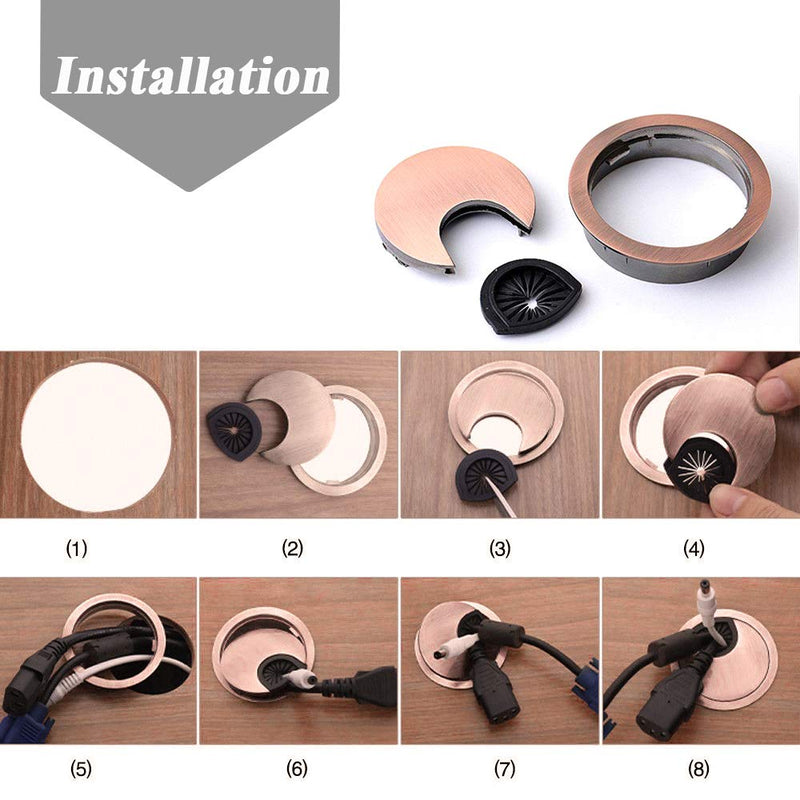 Mesee 4 Pieces Desk Grommet Kit, 50mm Metal Cable Grommet Cap Table Grommets Desk Surface Wire Cord Round Hole Cover for Home & Offive Computer Desktop