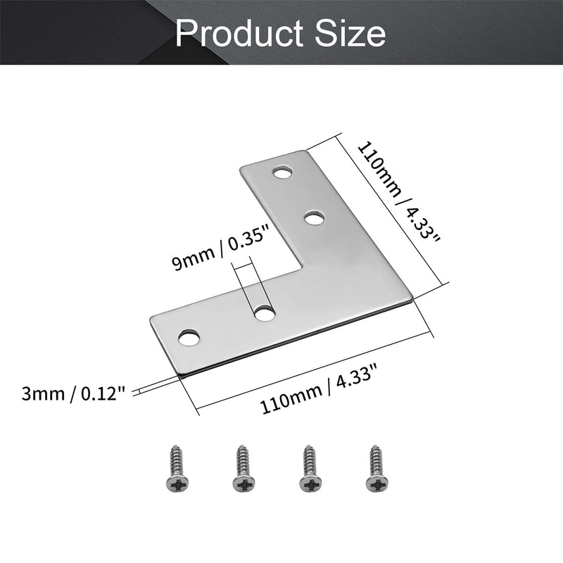 MroMax 4PCS L-Shaped Right Angle Bracket (L x W) Carbon Steel Right Angle Bracket Fastener Silver